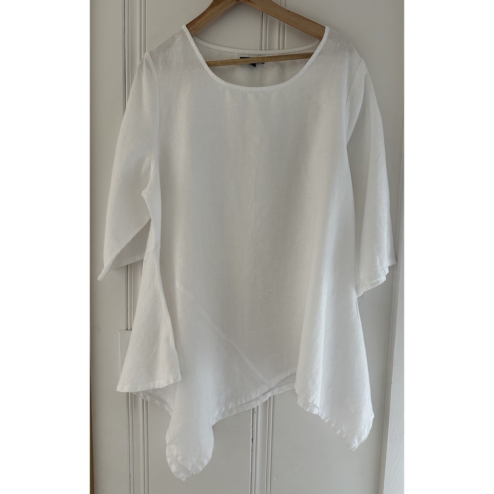For Cynthia Womens Tunic Top White Sz L Lagenlook Asymmetric Linen Modern Beachy